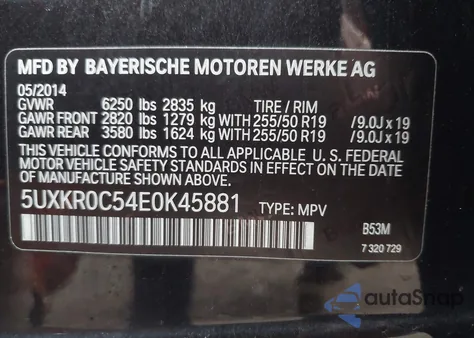 2014 BMW X5 xDrive35I from USA, damaged, VIN 5UXKR0C54E0K45881